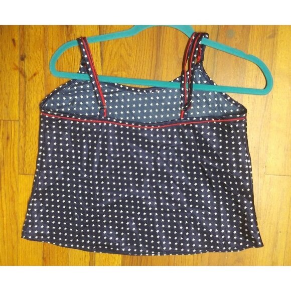 Womens American Flag Tank Top Sz M Cami cropped boxy 4th of July Patriotic shiny - Picture 9 of 9